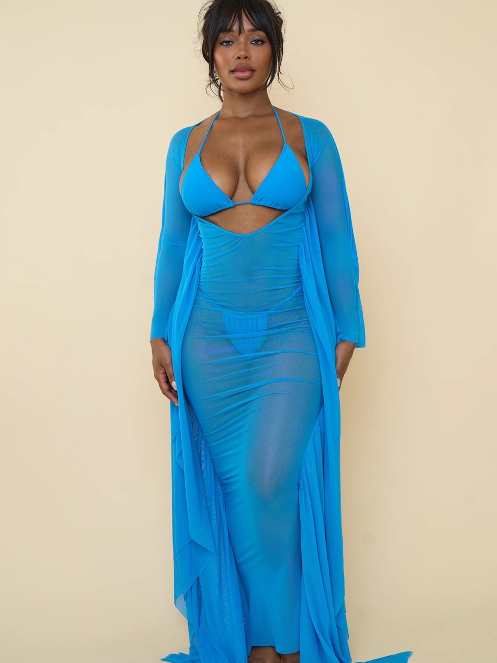 Blue Women's Sheer Maxi Swim Dress COVER UP ONLY